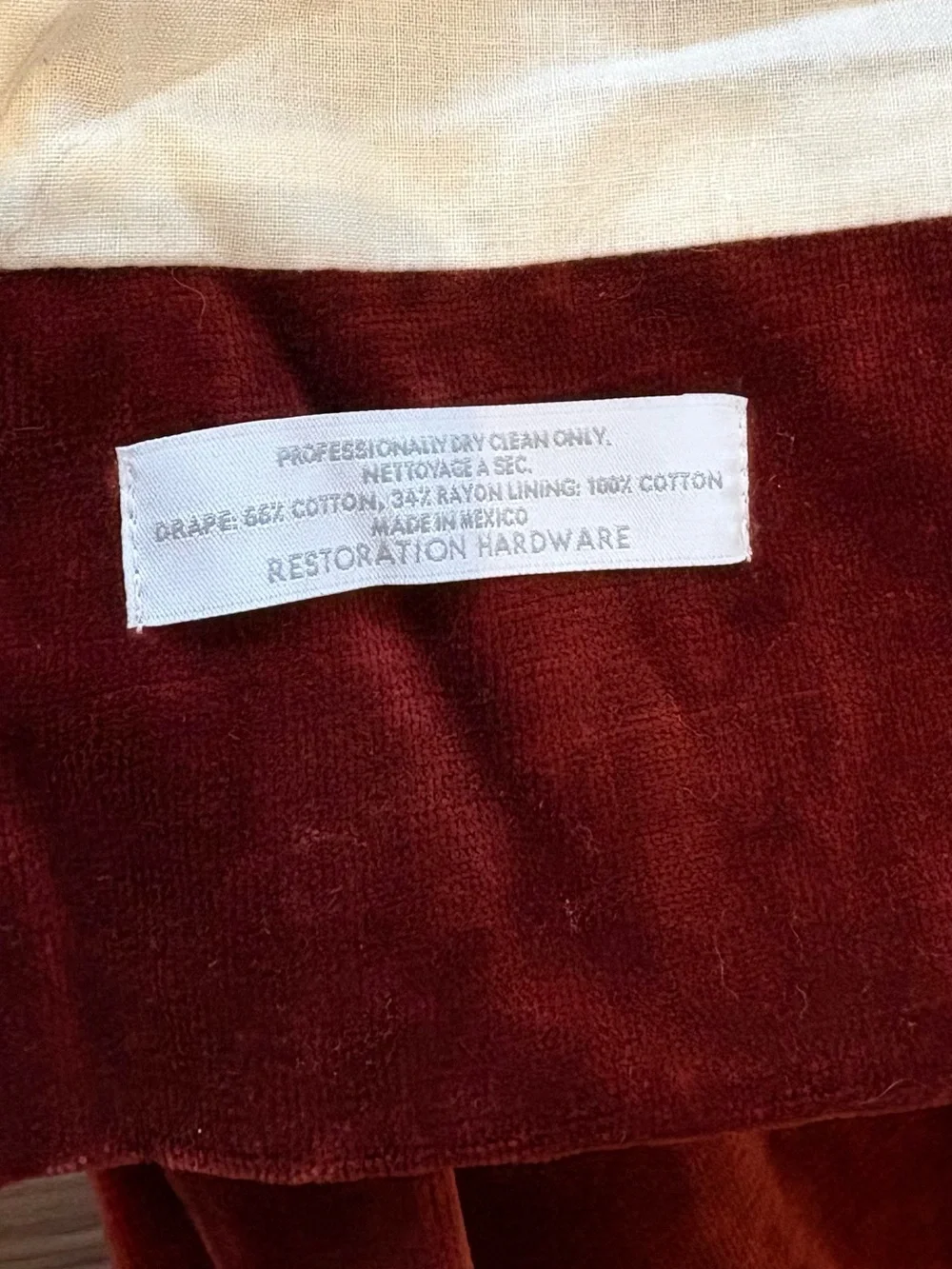 Restoration Hardware Heavyweight Blackout Velvet Curtain Panel Burgundy 50